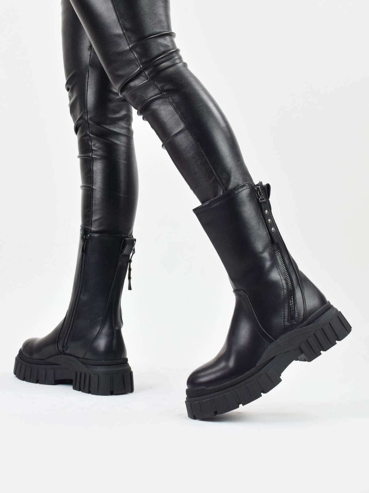 Chunky boots with zip detail in black