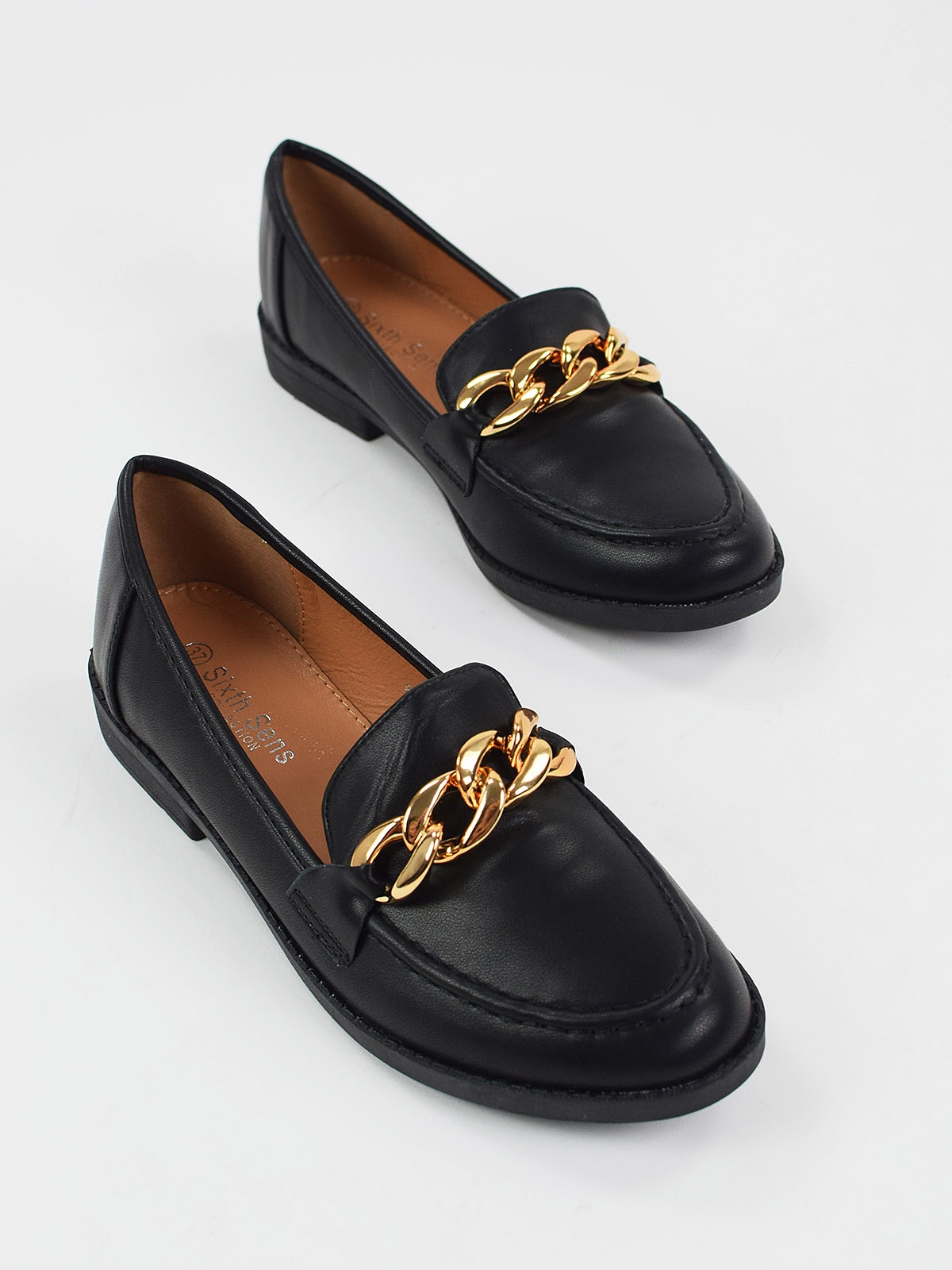 Gold color chain loafers in black