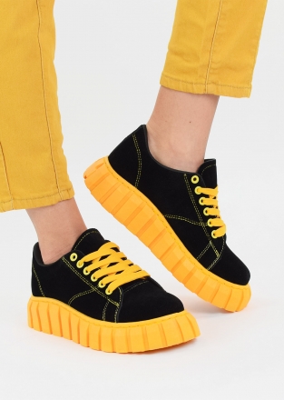 Chunky sole trainers in black & yellow