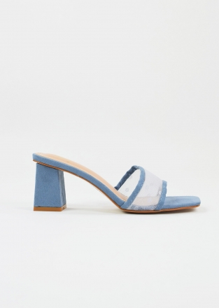 Mule sandals with mid fat heel in blue