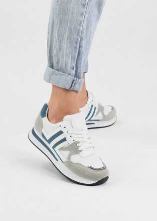 Lace up trainers with blue details in grey