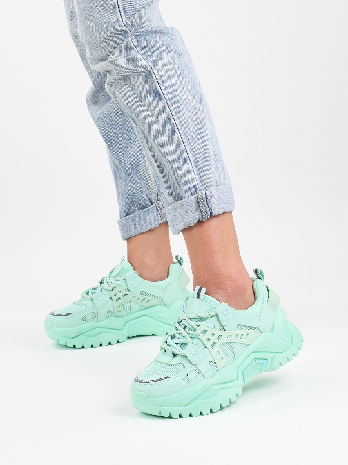 Chunky lace up trainers in mint