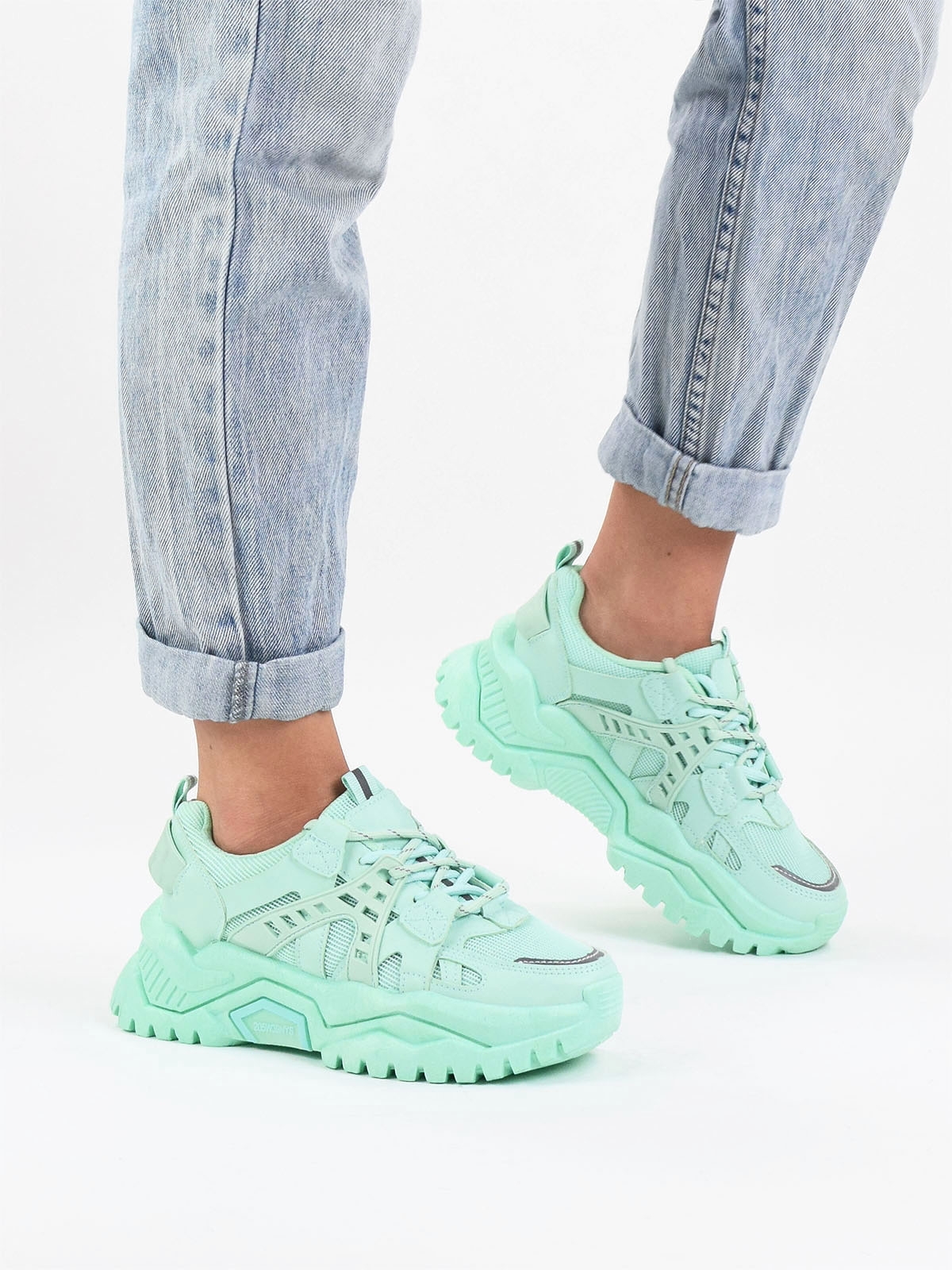 Chunky lace up trainers in mint