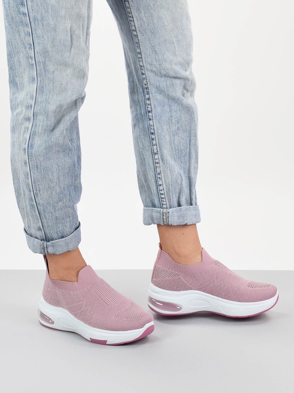 Sock style trainers with white sole in pink
