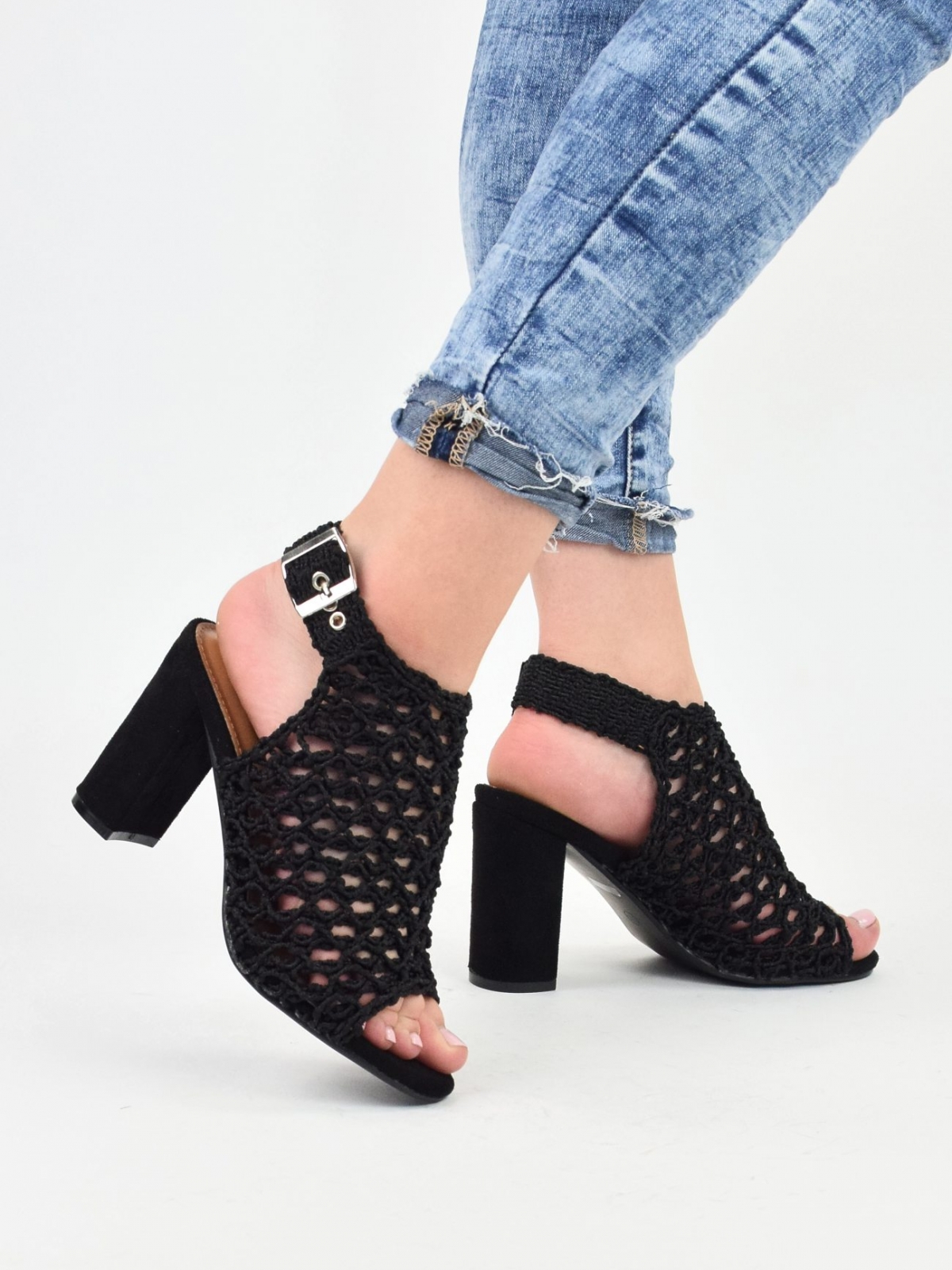 Knitted open-toed sandals in black