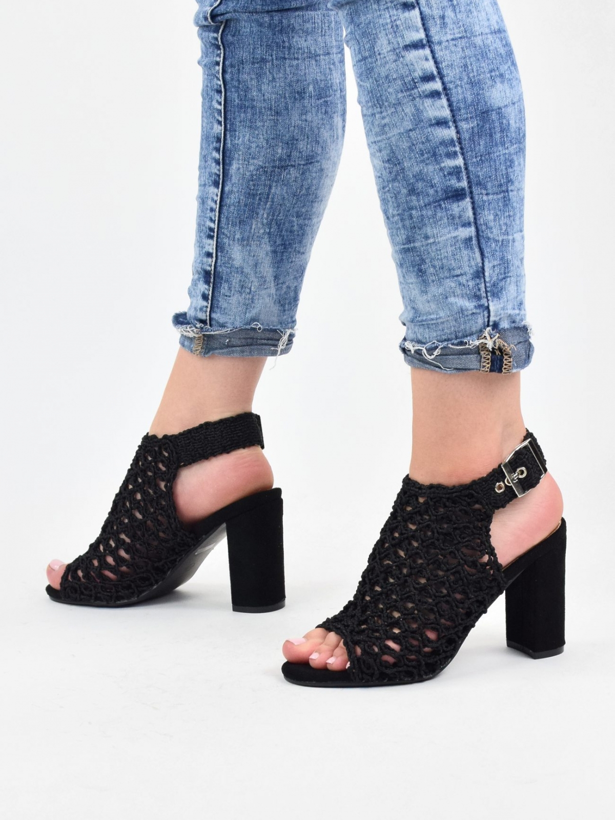 Knitted open-toed sandals in black