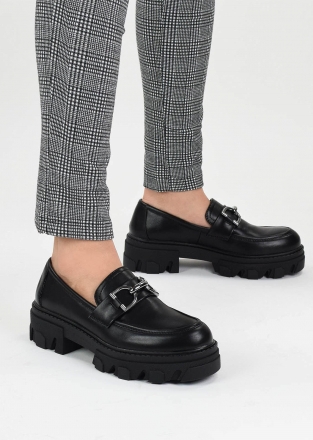 Chunky loafers with silver snaffle detail in black