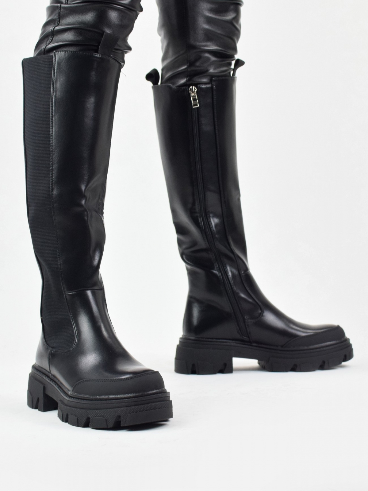 Chunky chelsea style knee high boots in black
