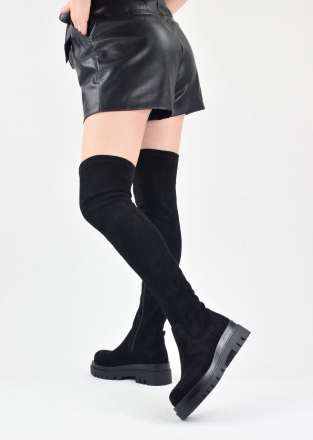 Over the knee chunky flat boots in black