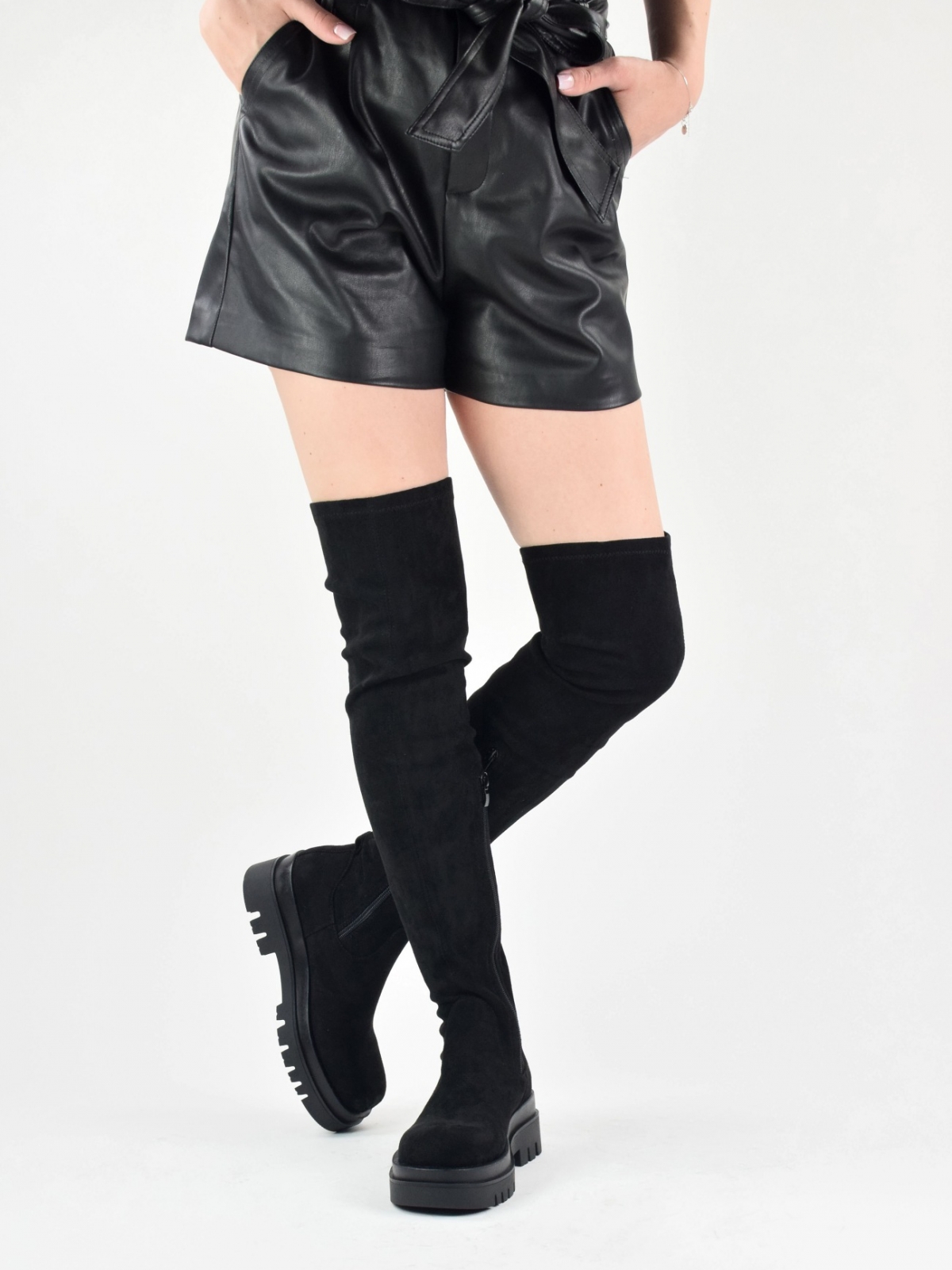 Over the knee chunky flat boots in black