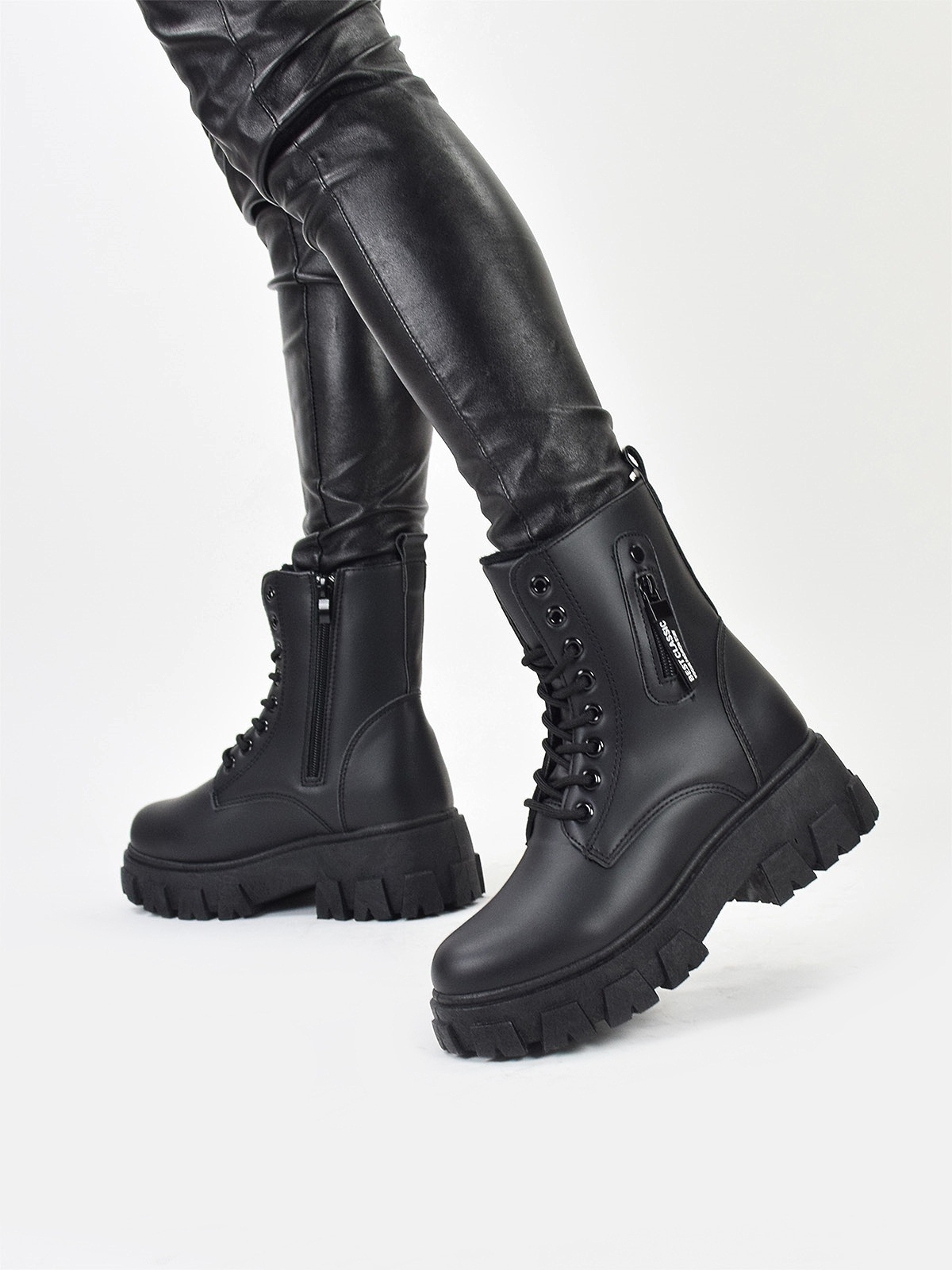 Classic design lace up ankle boots with side zip detail in black
