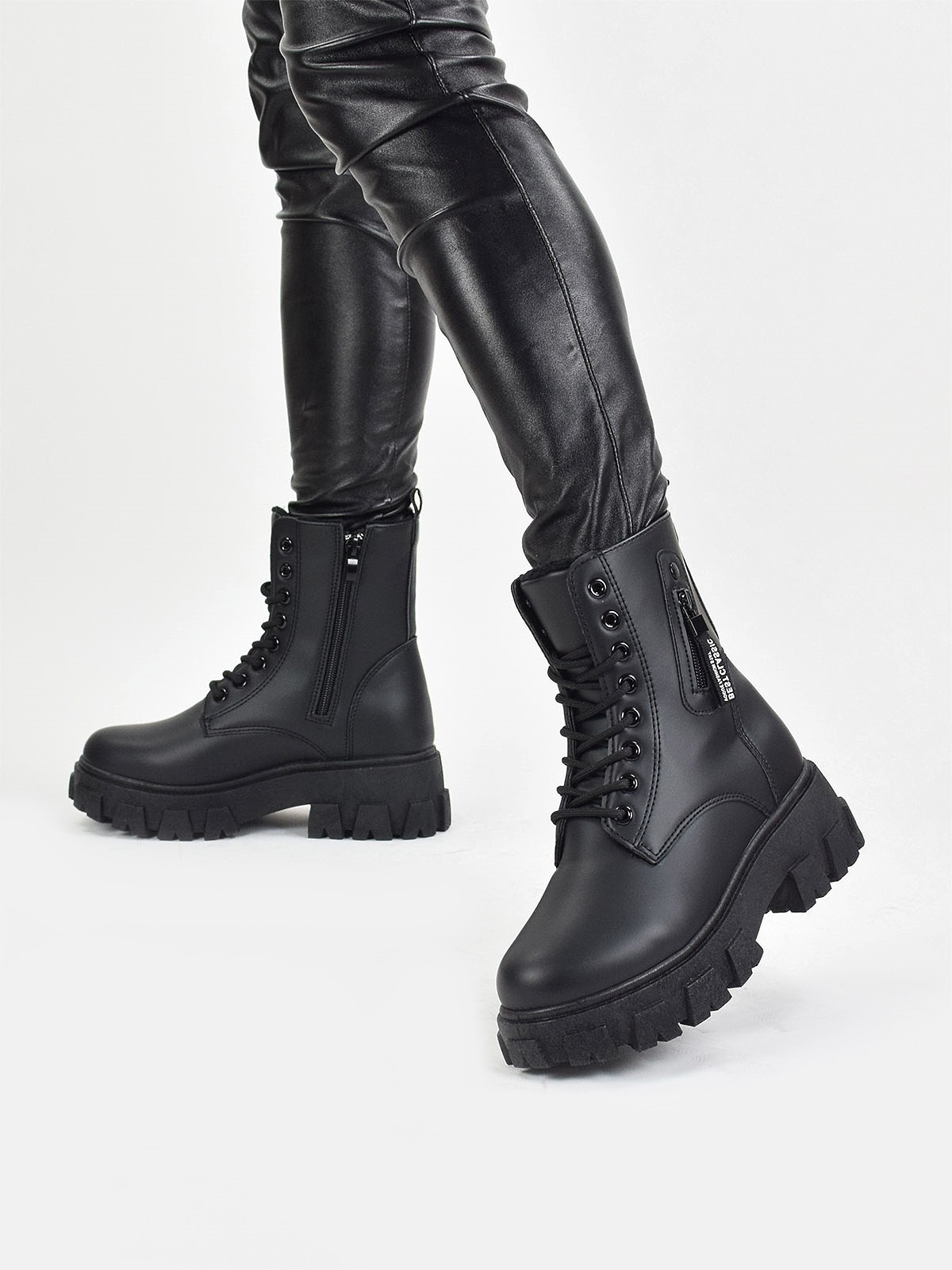 Classic design lace up ankle boots with side zip detail in black
