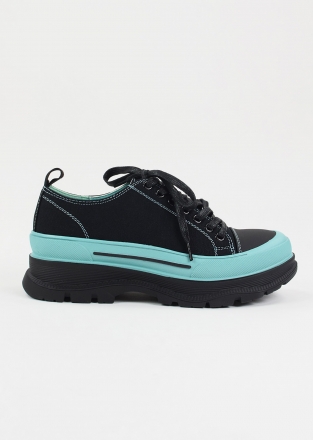 Chunky flat shoes with lace-up in black & mint