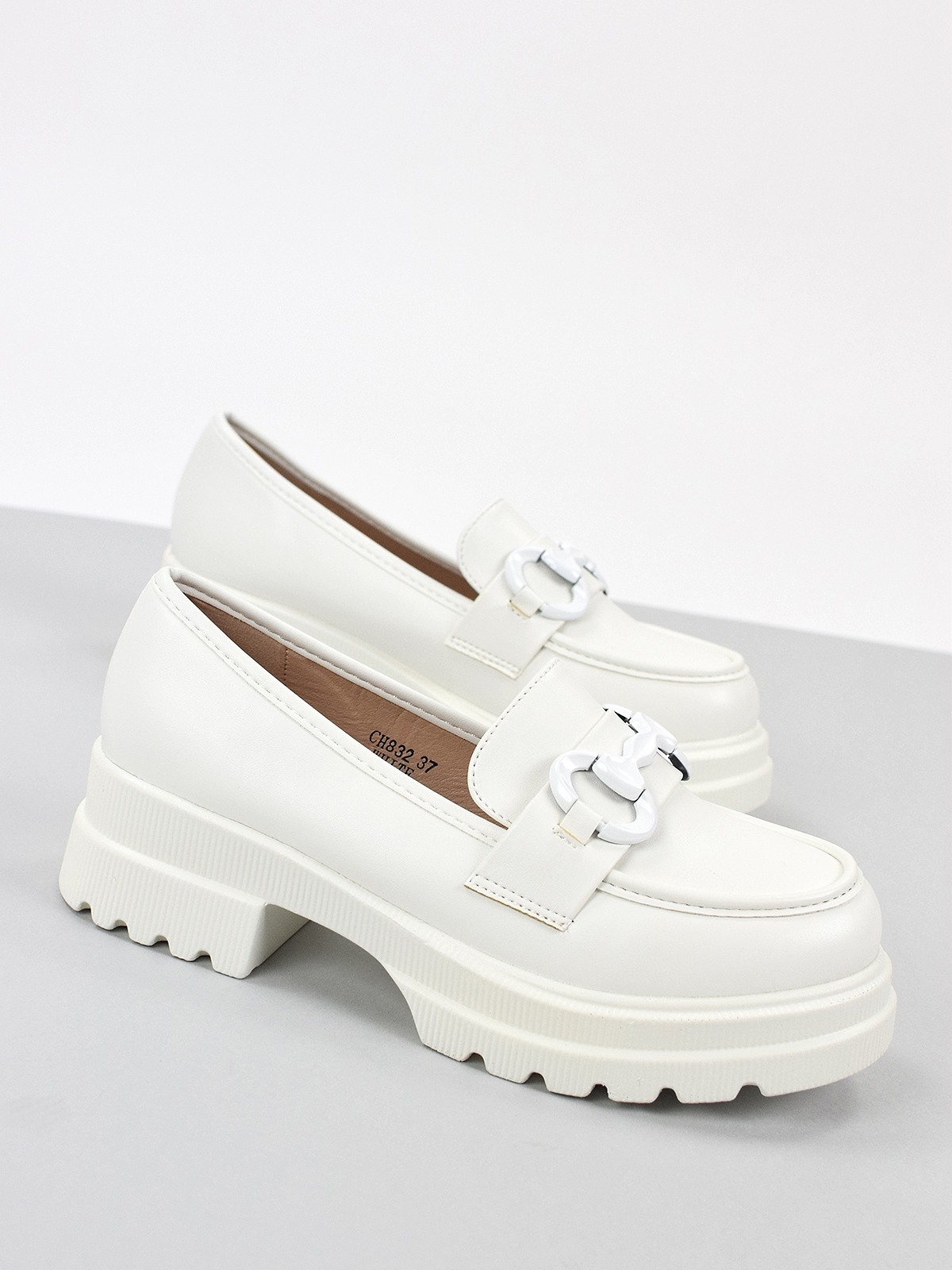 Chunky loafers with front trim in white