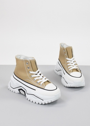 Lace up chunky sole trainers in neutral