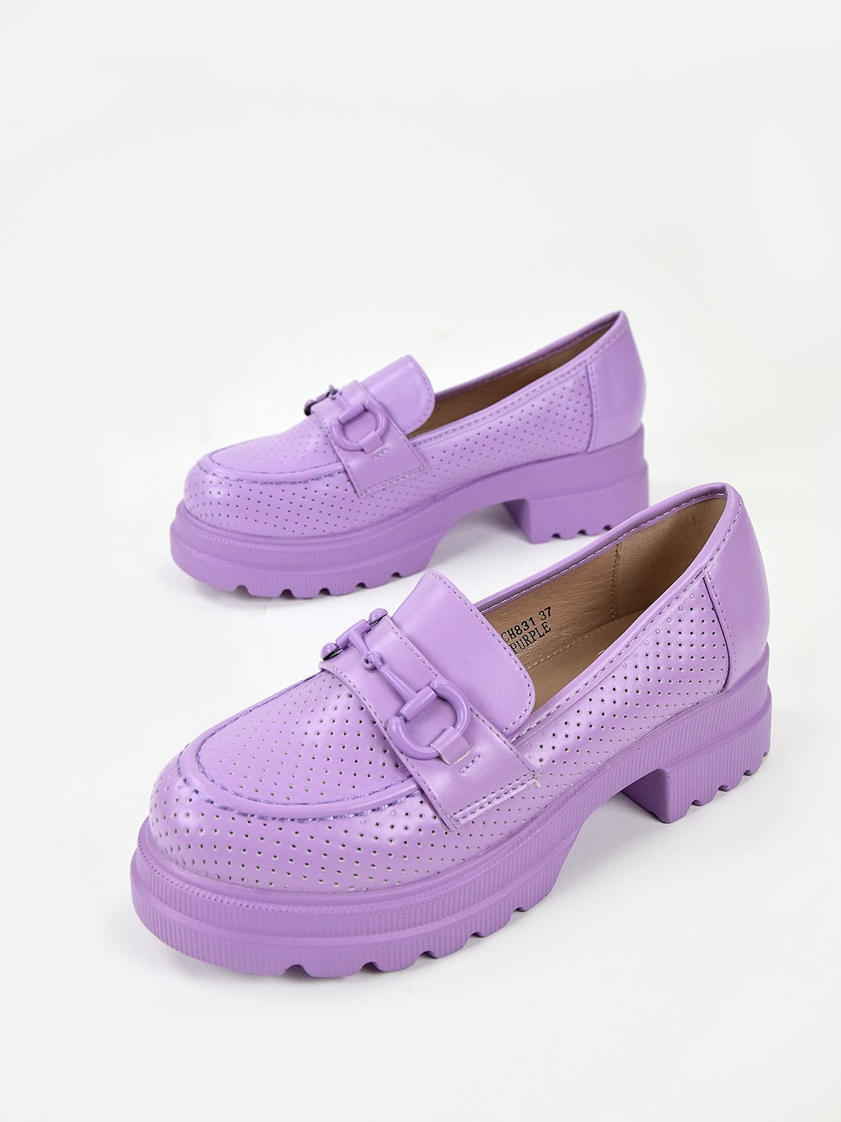 Chunky loafers with front metal trim in purple