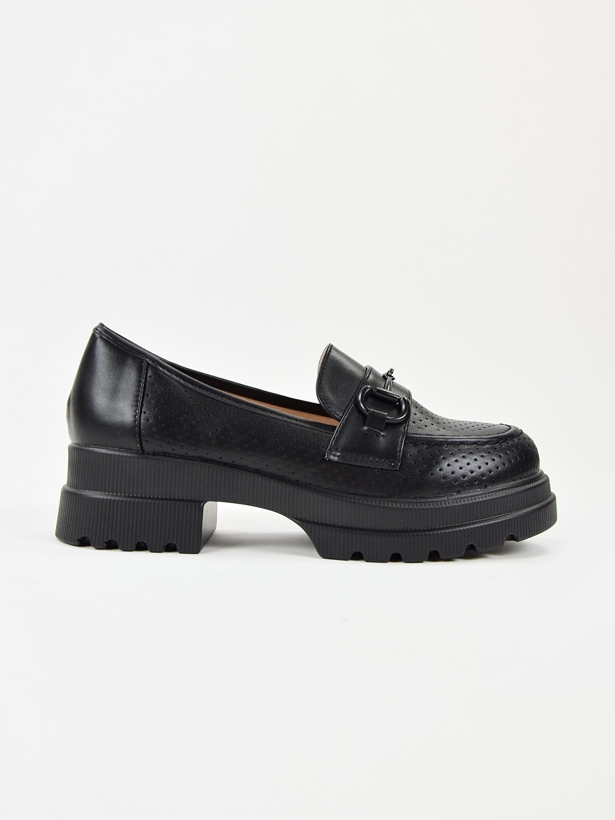 Chunky loafers with front metal trim in black