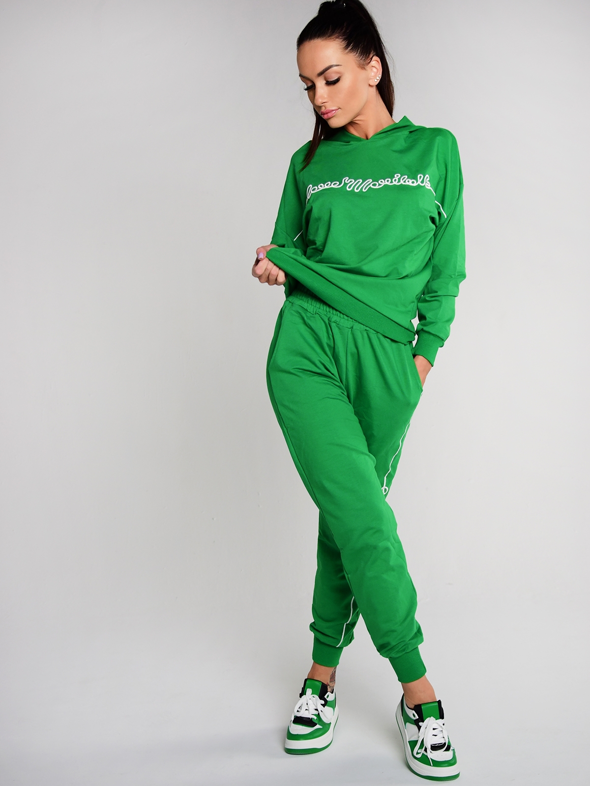 Moon design stylish cotton tracksuit in emerald green