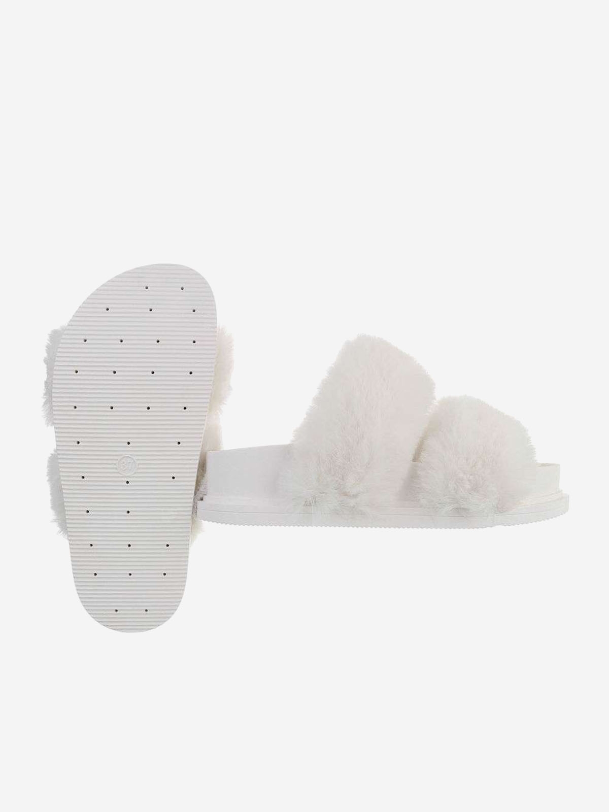 Women's slippers with fur in white