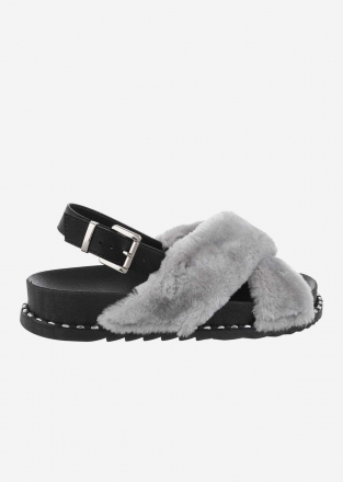 Women's slippers with fur in grey