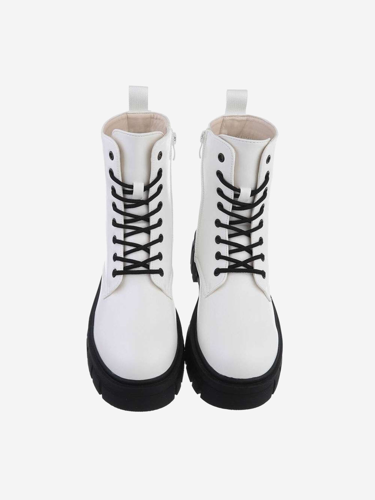 Lace-up women's ankle boots with platform in white