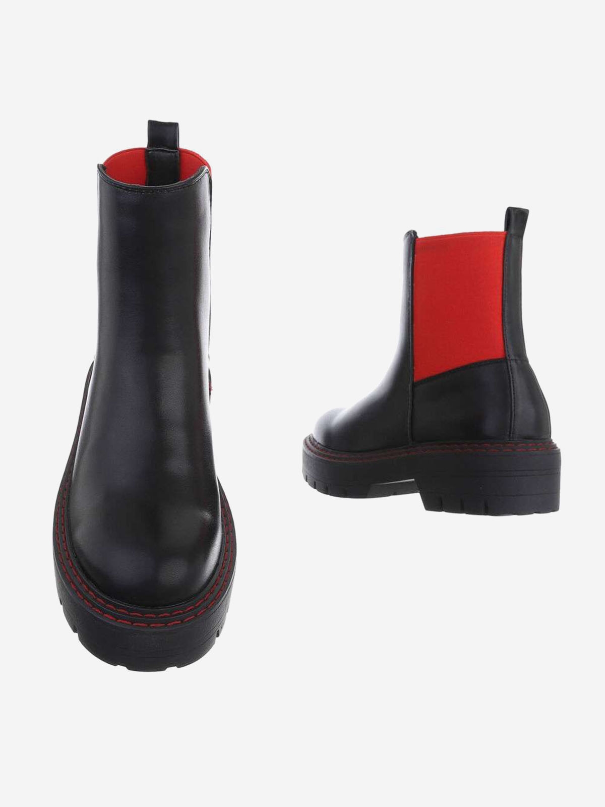 Chelsea style elastic women's ankle boots with red accent in black