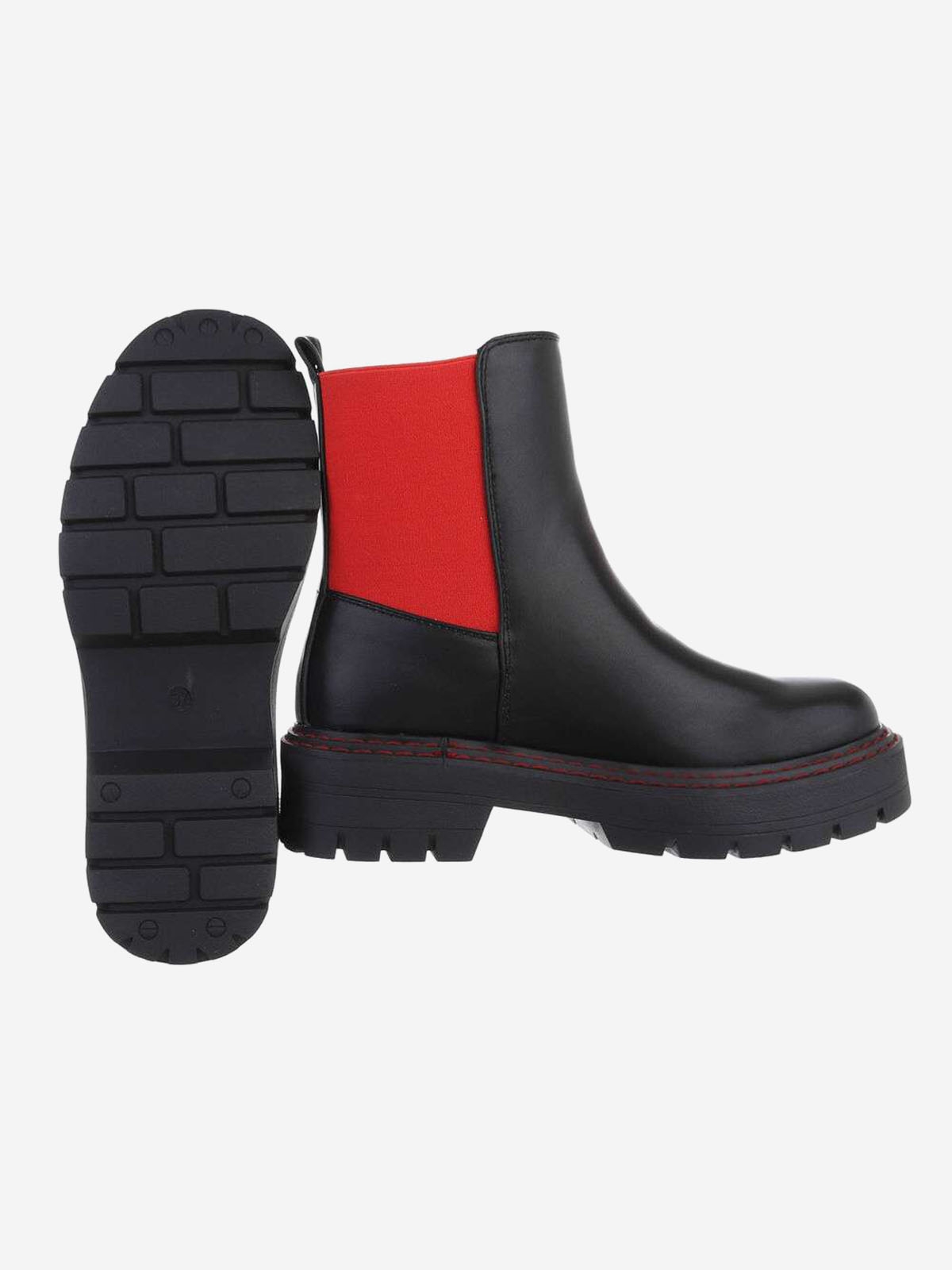 Chelsea stiliaus juodos spalvos moteriški auliniai batai su raudonu akcentu