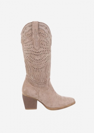 Western style women's high-heeled boots in khaki