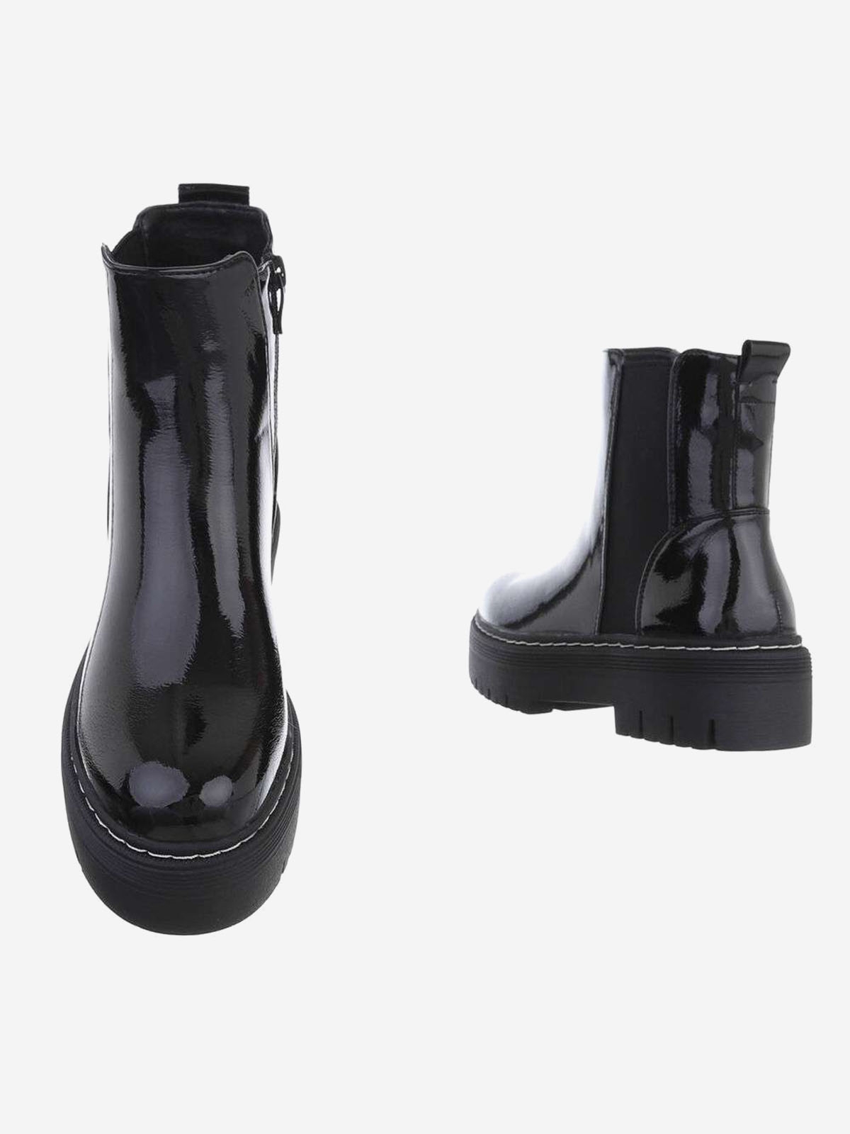 Chelsea style laquered women's ankle boots in black