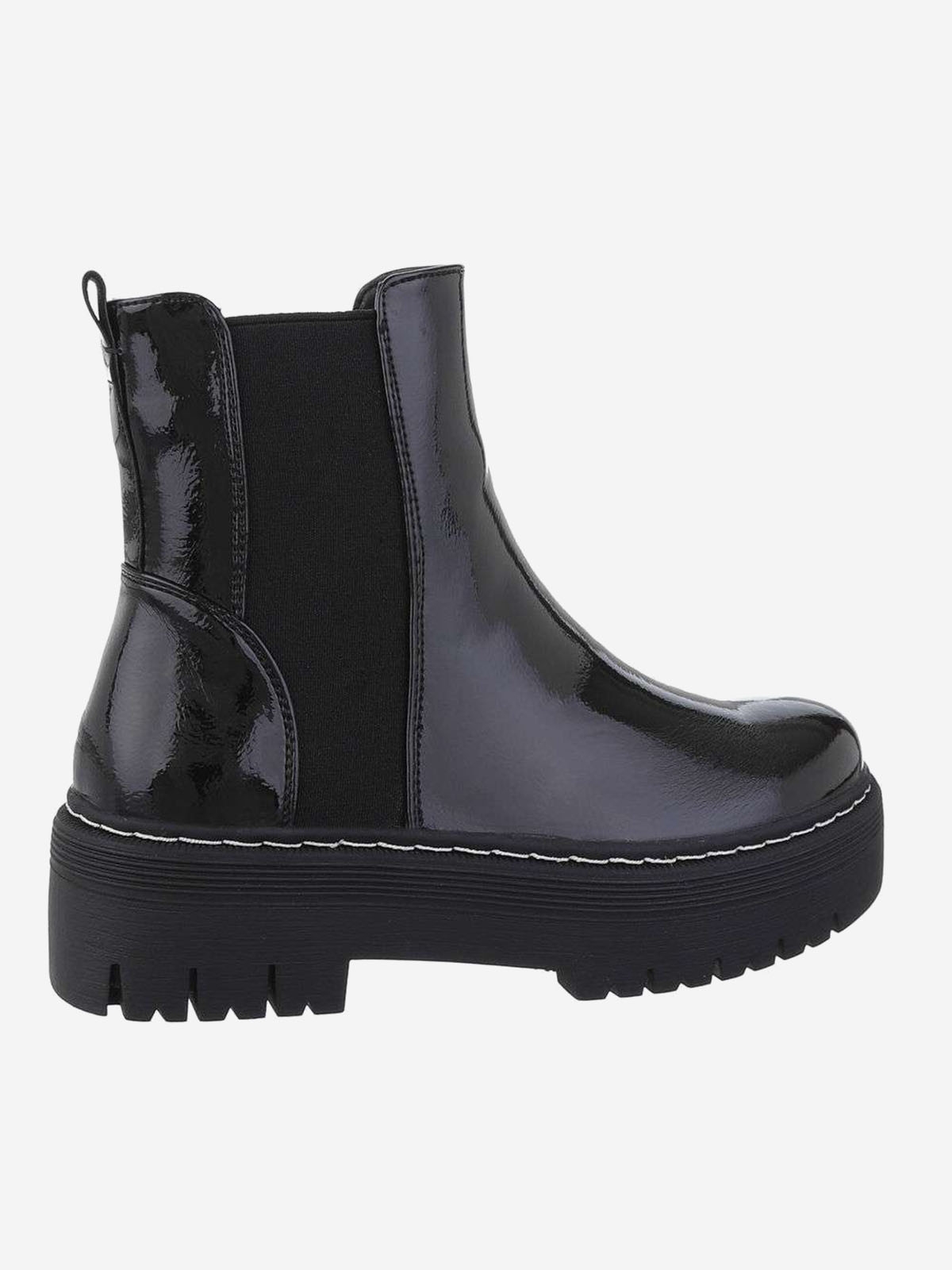 Chelsea style laquered women's ankle boots in black