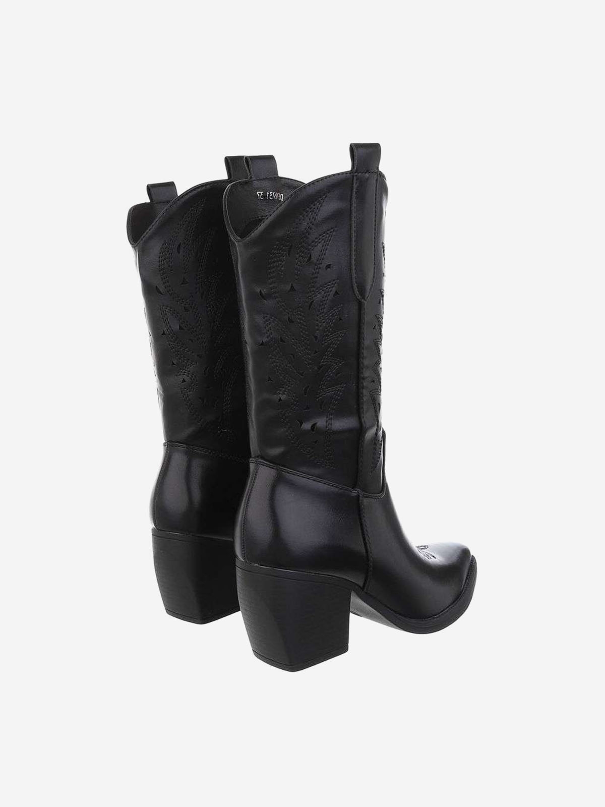 Western style women's high-heeled boots in black