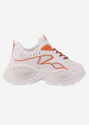 Lace up chunky sole women's trainers in white with orange details