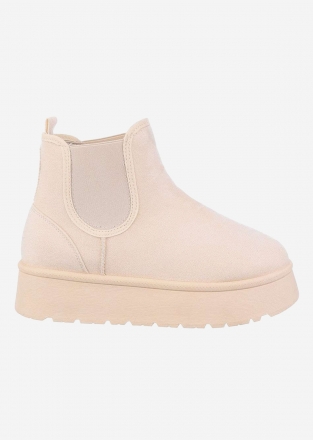 UGG style women's ankle boots with platform in beige