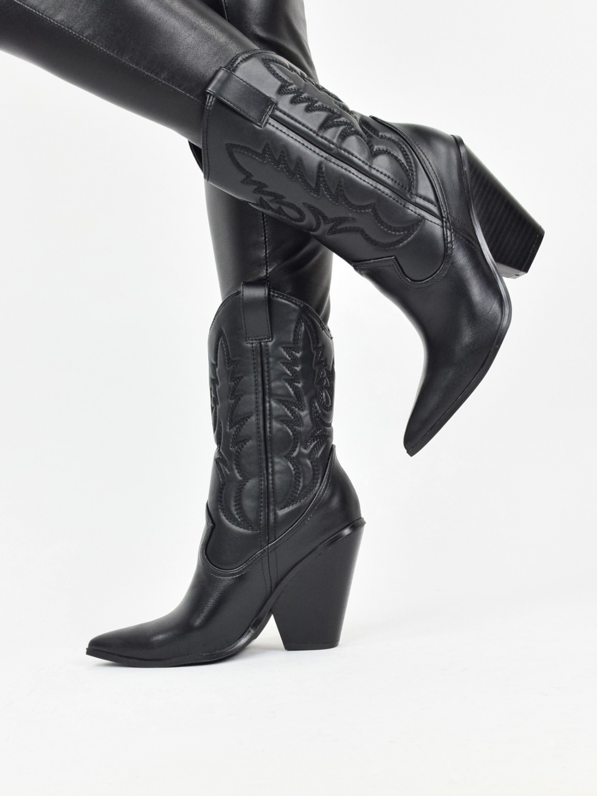 Cowboy style design ankle boots for women in black