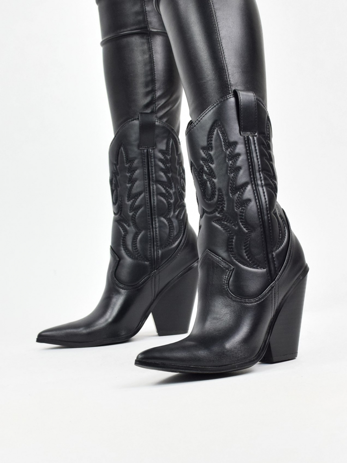Cowboy style design ankle boots for women in black