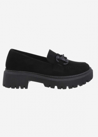 Women's moccasins with a decorative accent on the front in black