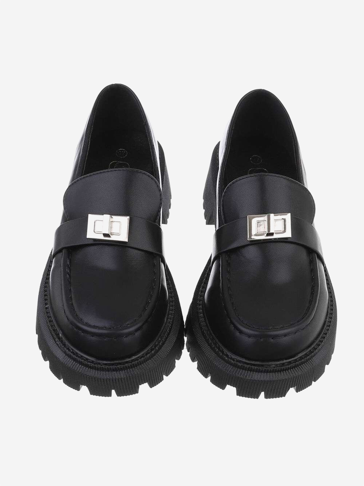 Women's loafers in black with a decorative accent on the front