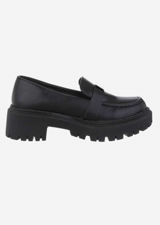 Women's loafers in black with a decorative accent on the front