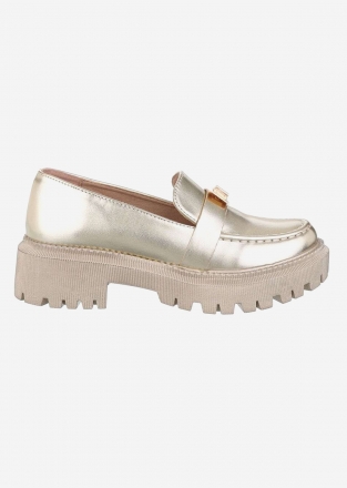 Women's loafers in gold color with a decorative accent
