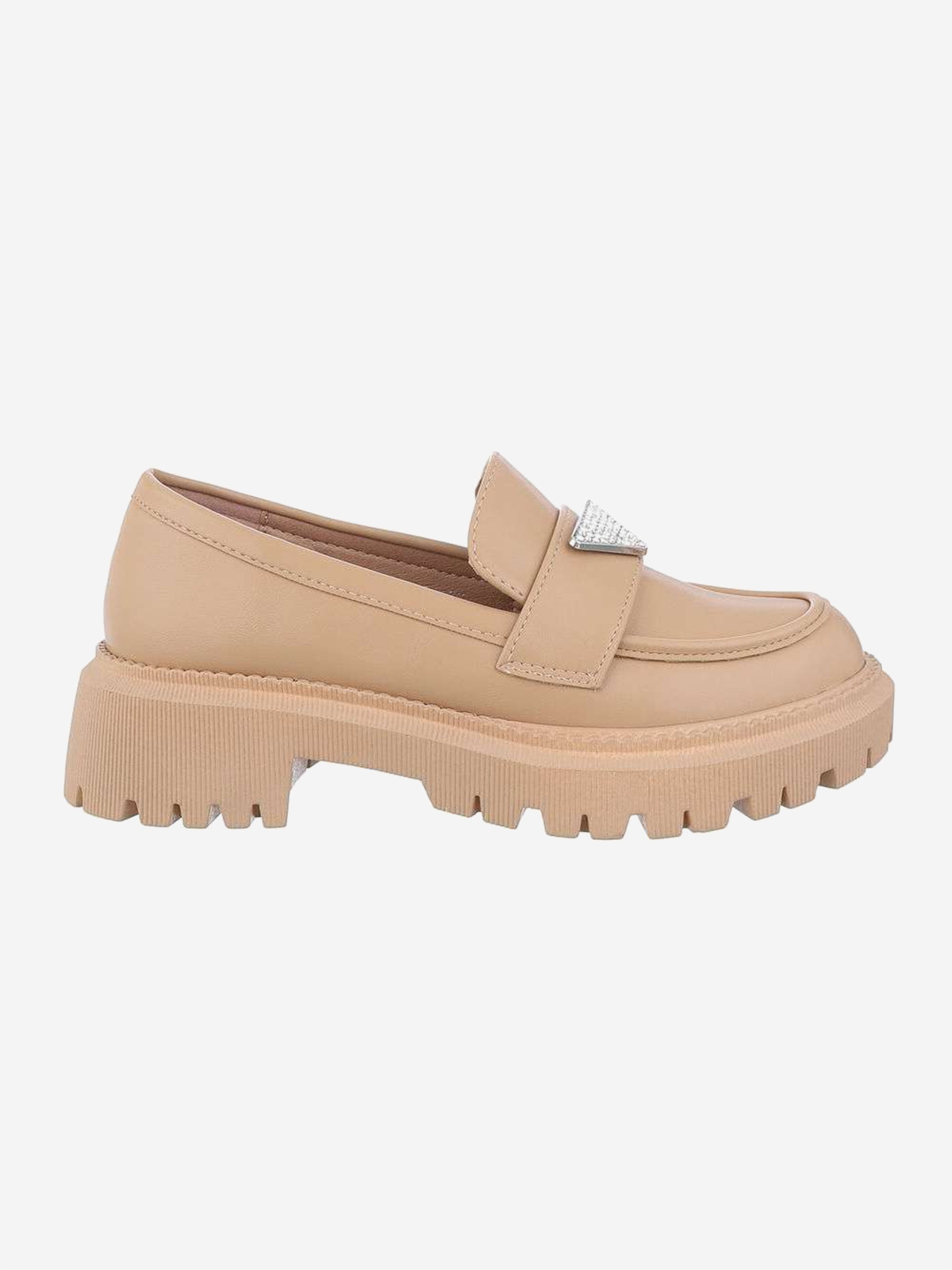Women's loafers in beige with a decorative accent on the front