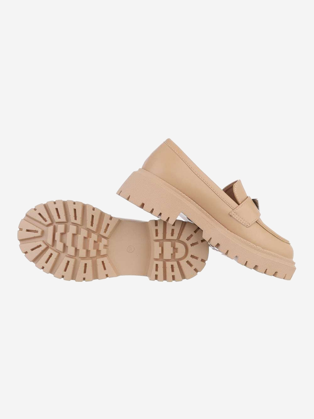 Women's loafers in beige with a decorative accent on the front