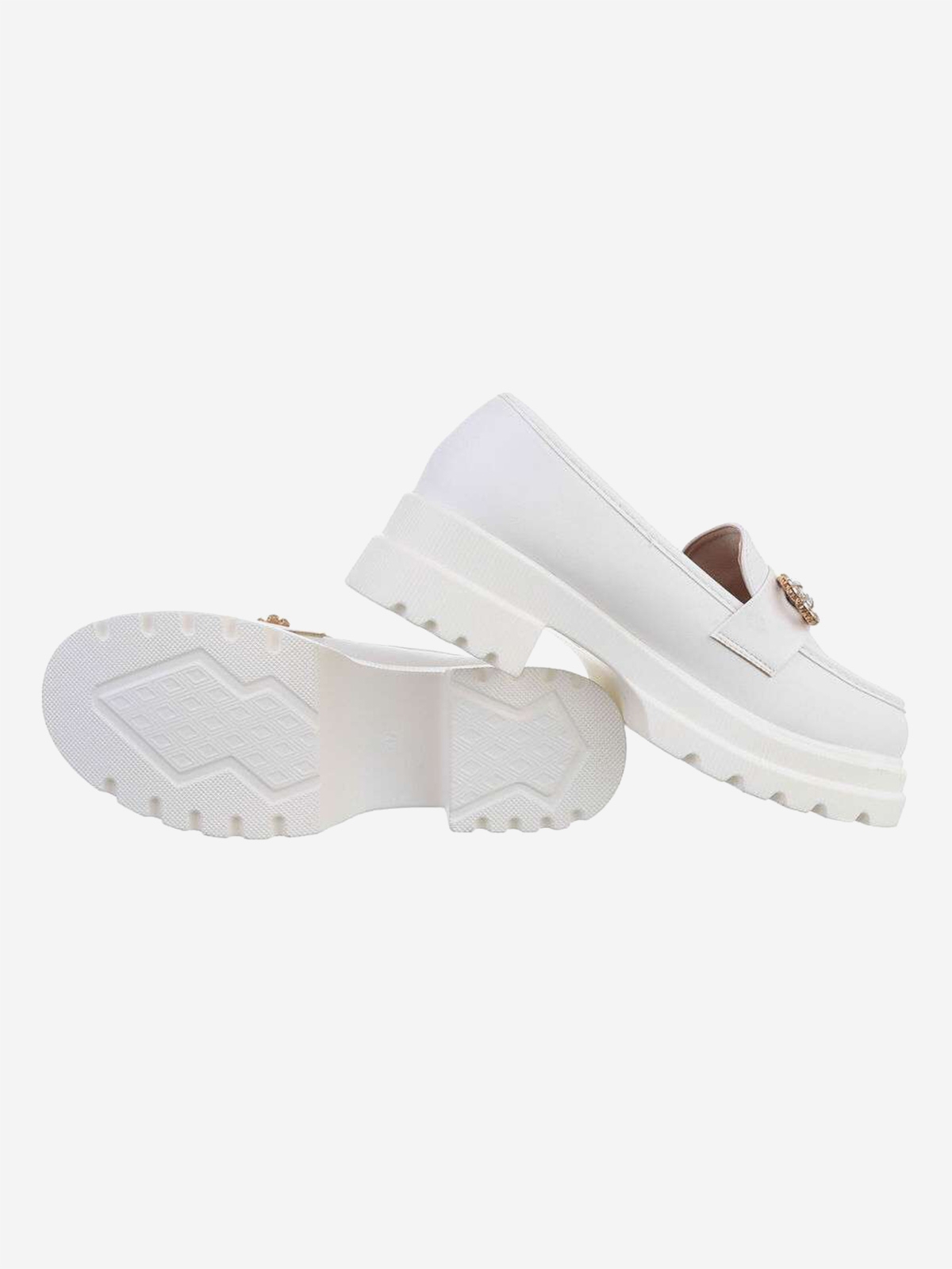 Women's loafers with front metal trim in white