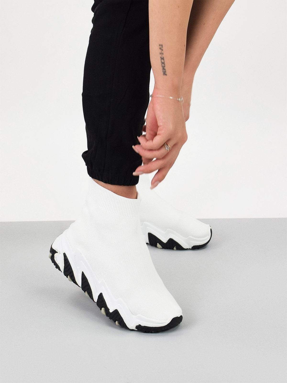 Sock trainers in white & black