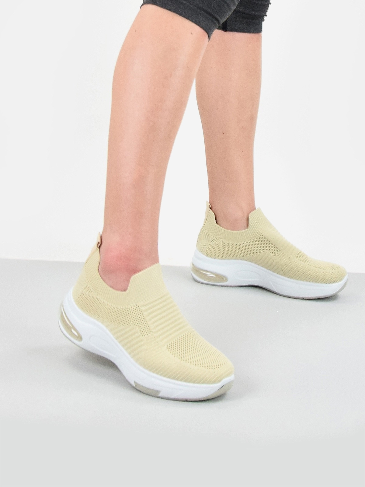 Sock style trainers with white sole in neutral