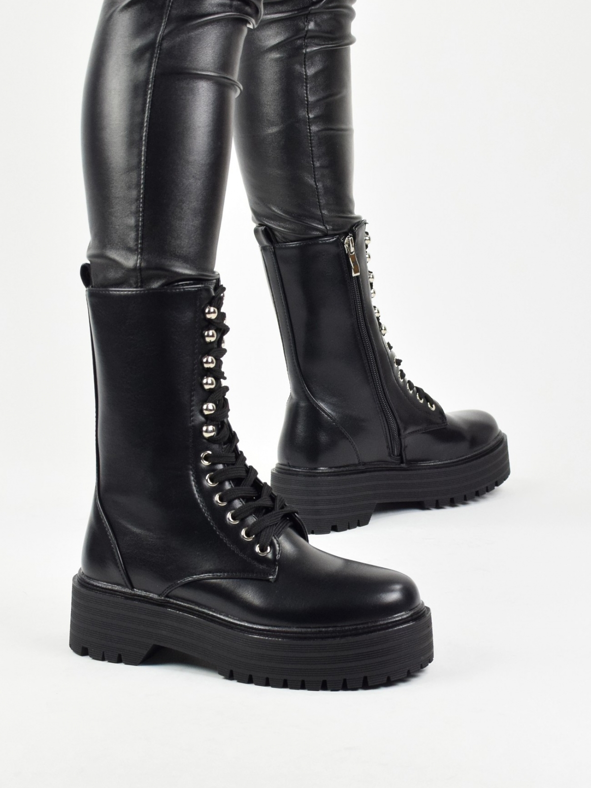 Stylish design ankle boots for women in semi matte black