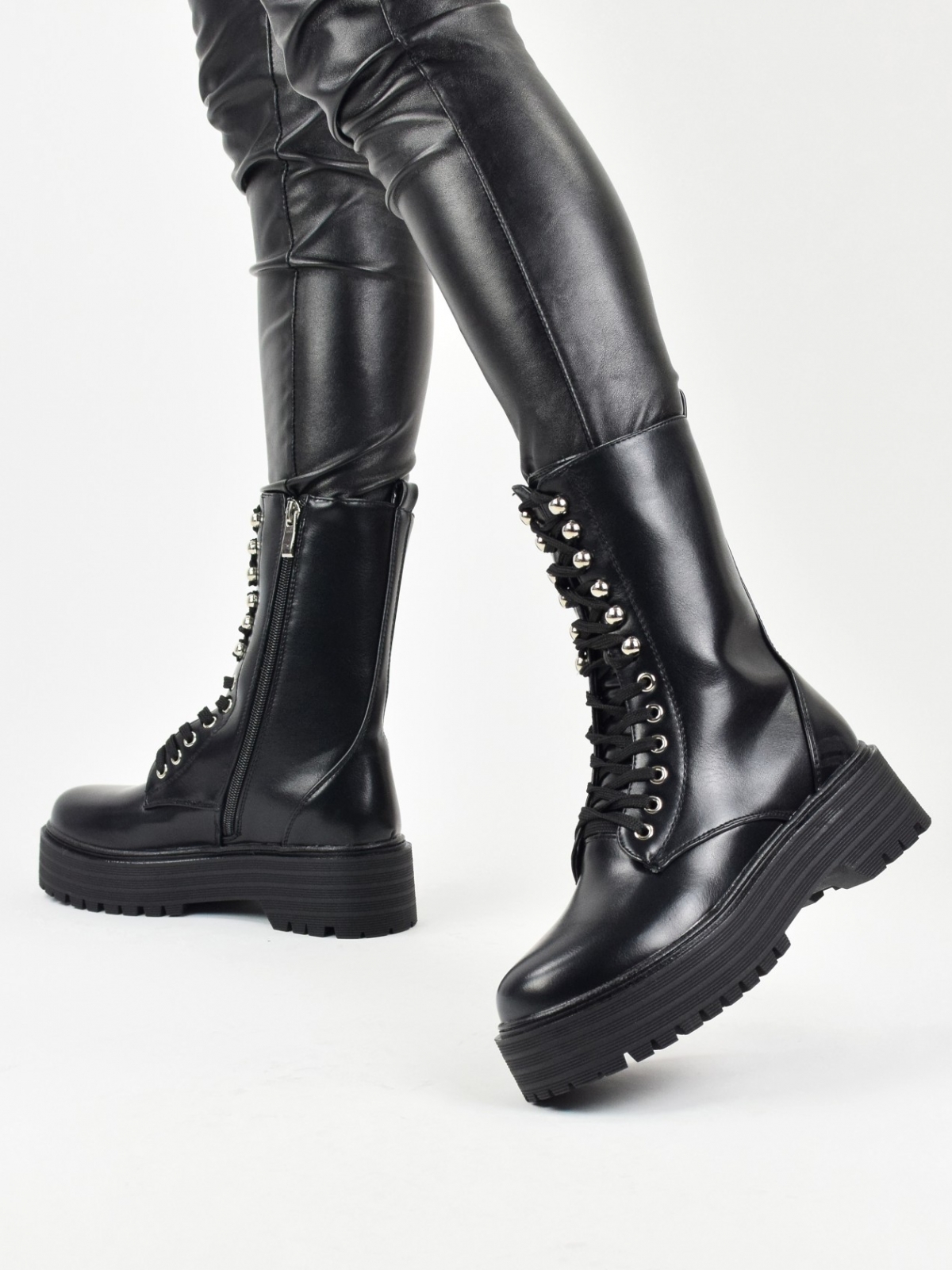 Stylish design ankle boots for women in semi matte black