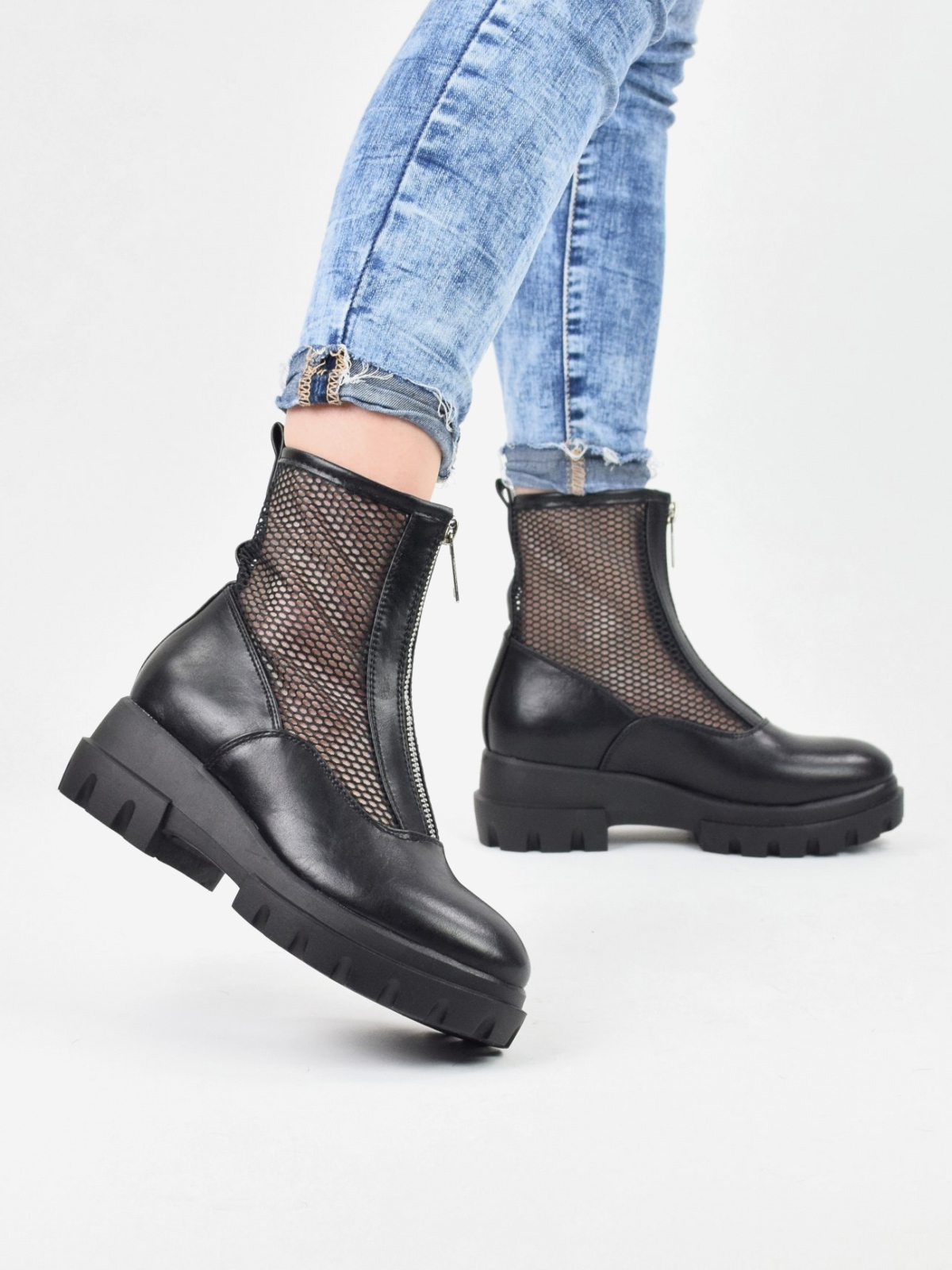 Women's ankle boots in black with mesh