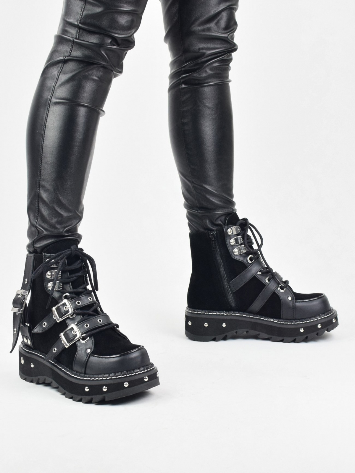 Lilith278 Ankle boots featuring buckle straps with side zip closure in black