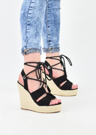 High platform sandals with laces in black