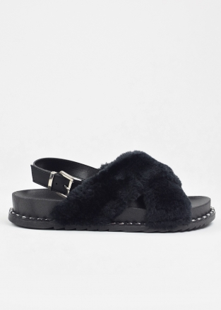 Women's slippers with fur in black